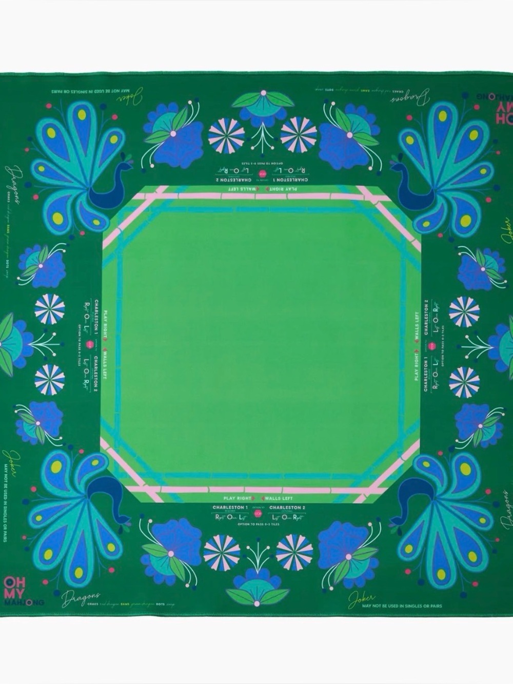 Oh My Mahjong Green Birdie-Peacock Print Mat